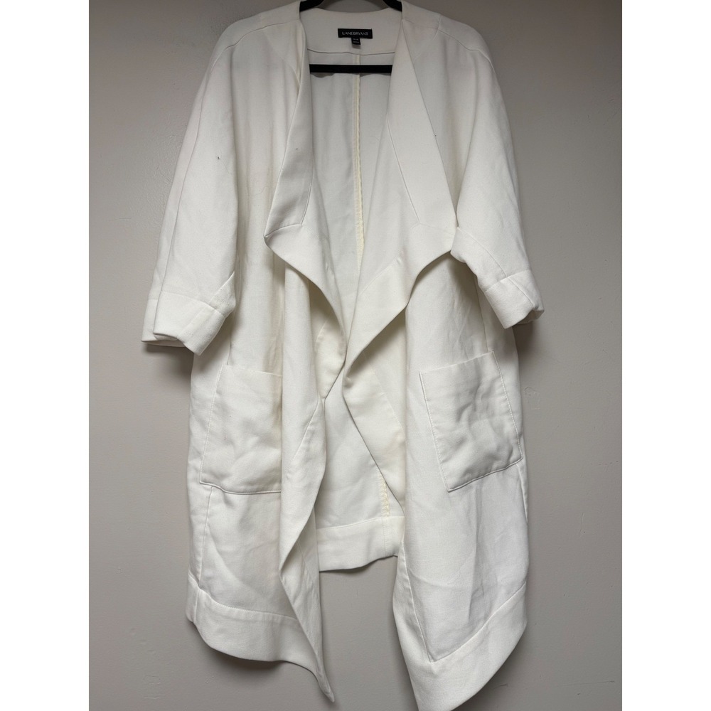 Lane Bryant Draped Jacket Women 14/16 White Excellent Waterfall Open Pocket